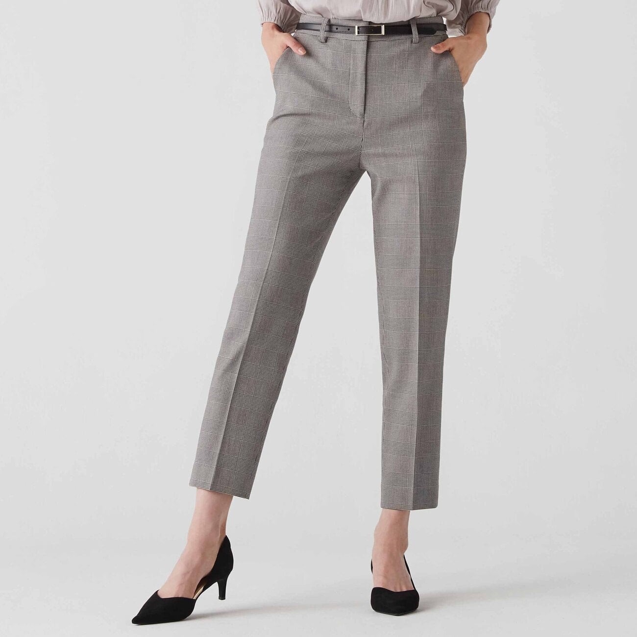 CITY TAILORED 洗える 裏起毛 クロップドパンツ グレーチェック|O55_7215752 - ORIHICA 公式通販