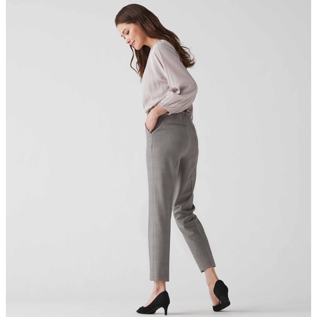 CITY TAILORED 洗える 裏起毛 クロップドパンツ グレーチェック|O55_7215752 - ORIHICA 公式通販