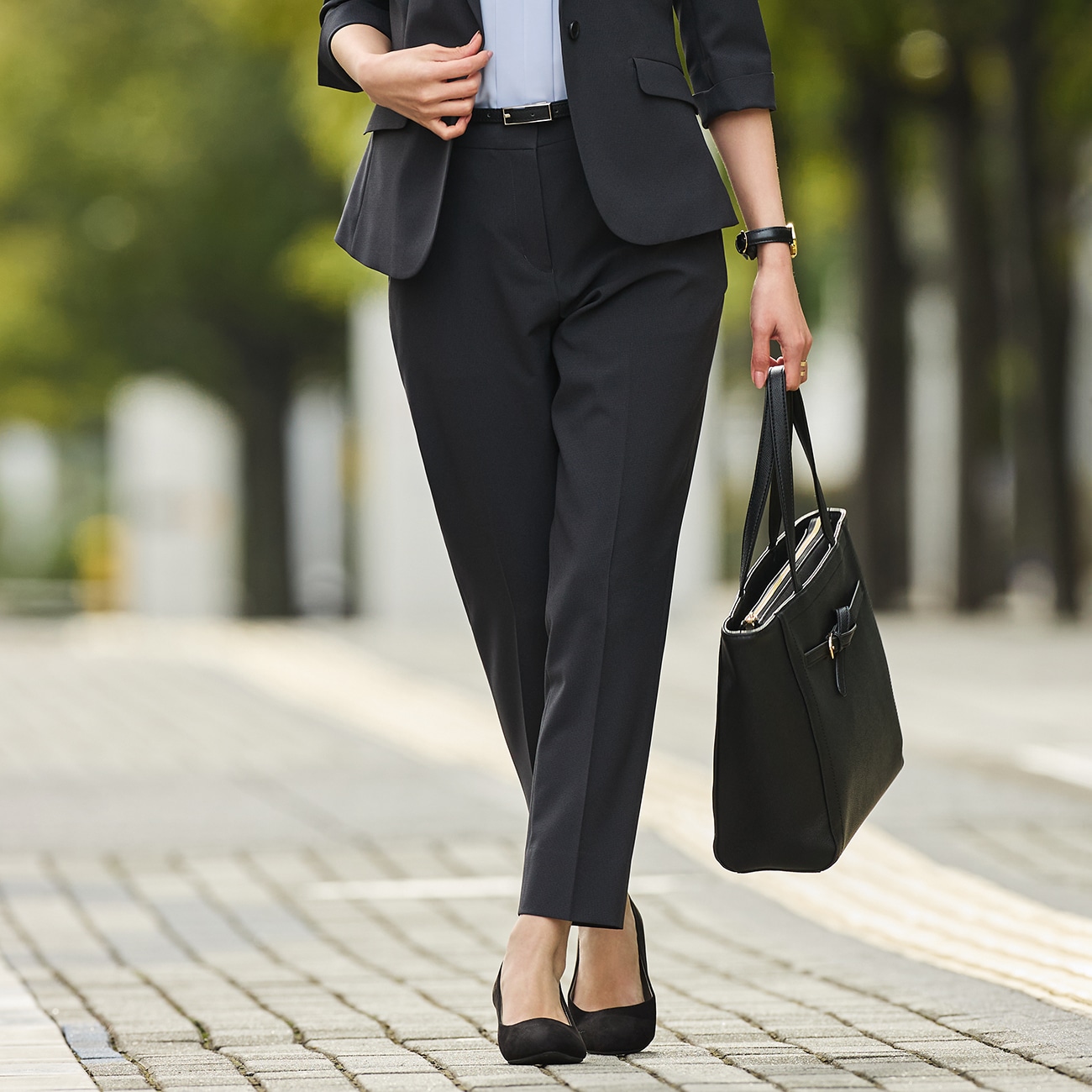 洗えるストレッチセットアップ クロップドパンツ 千鳥