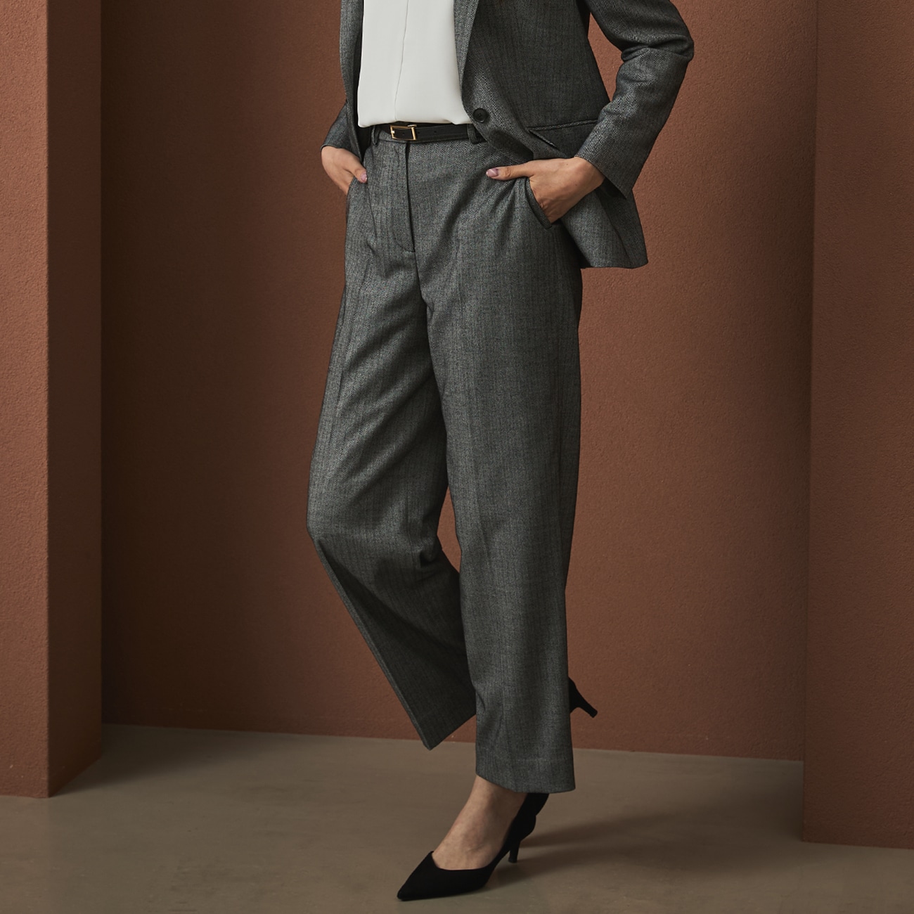 THE THIRD SUITS ワイドパンツ ヘリンボーン