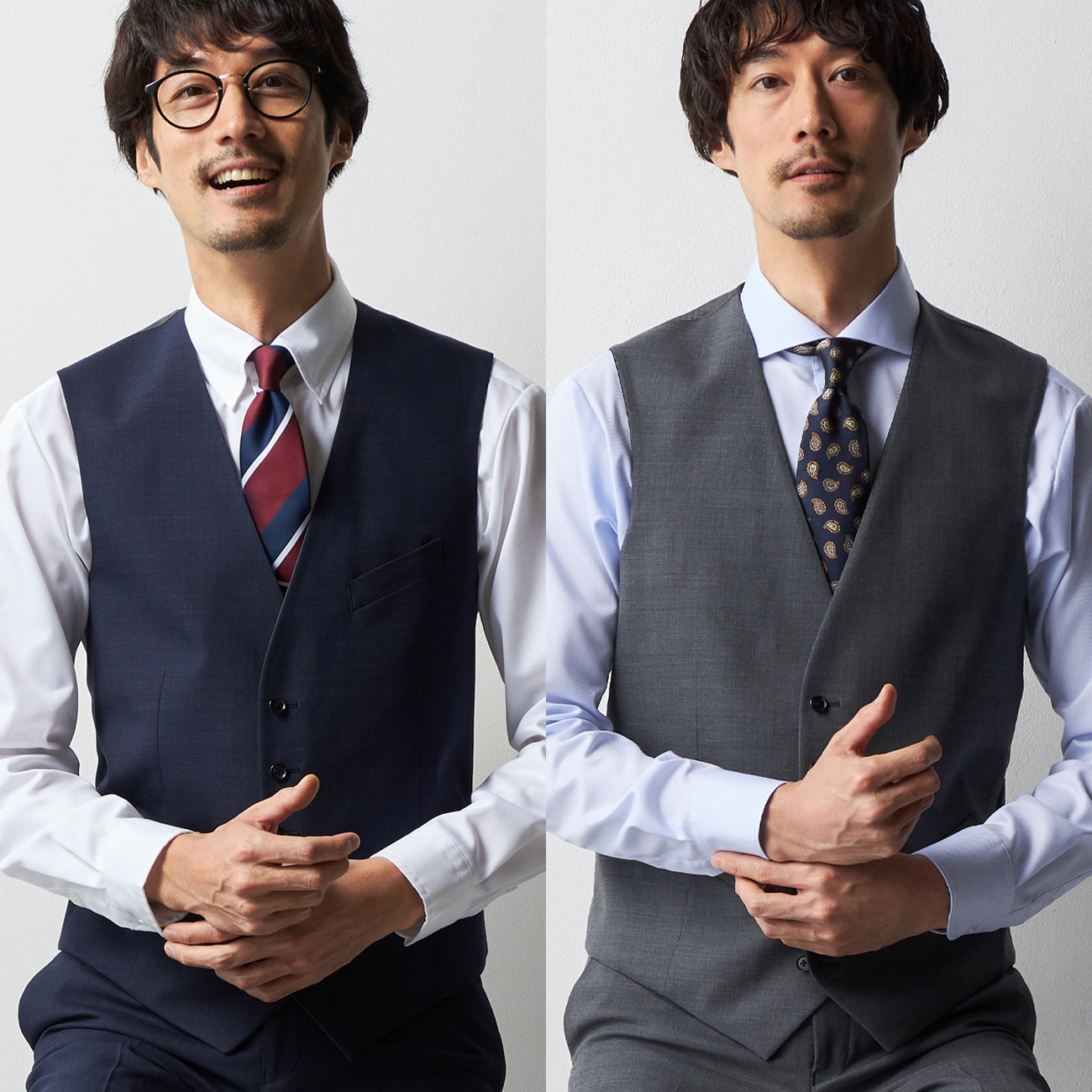 リバーシブルジレ 紺織柄・グレー織柄