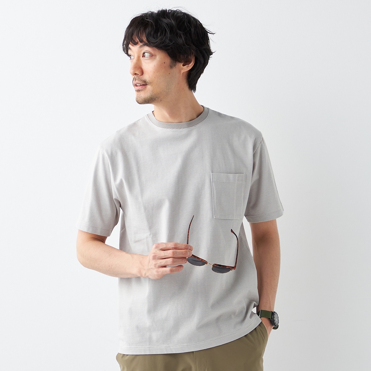 アウトレット]スマートワーク Tシャツ ミジンボーダー半袖 