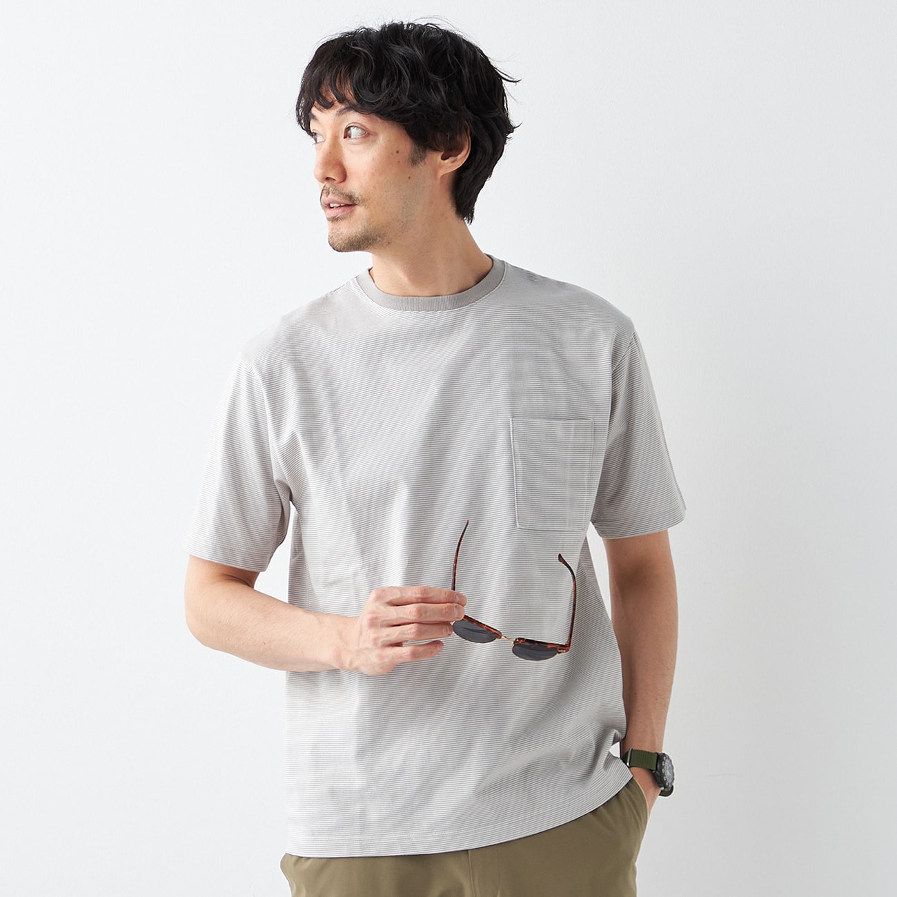 アウトレット]スマートワーク Tシャツ ミジンボーダー半袖