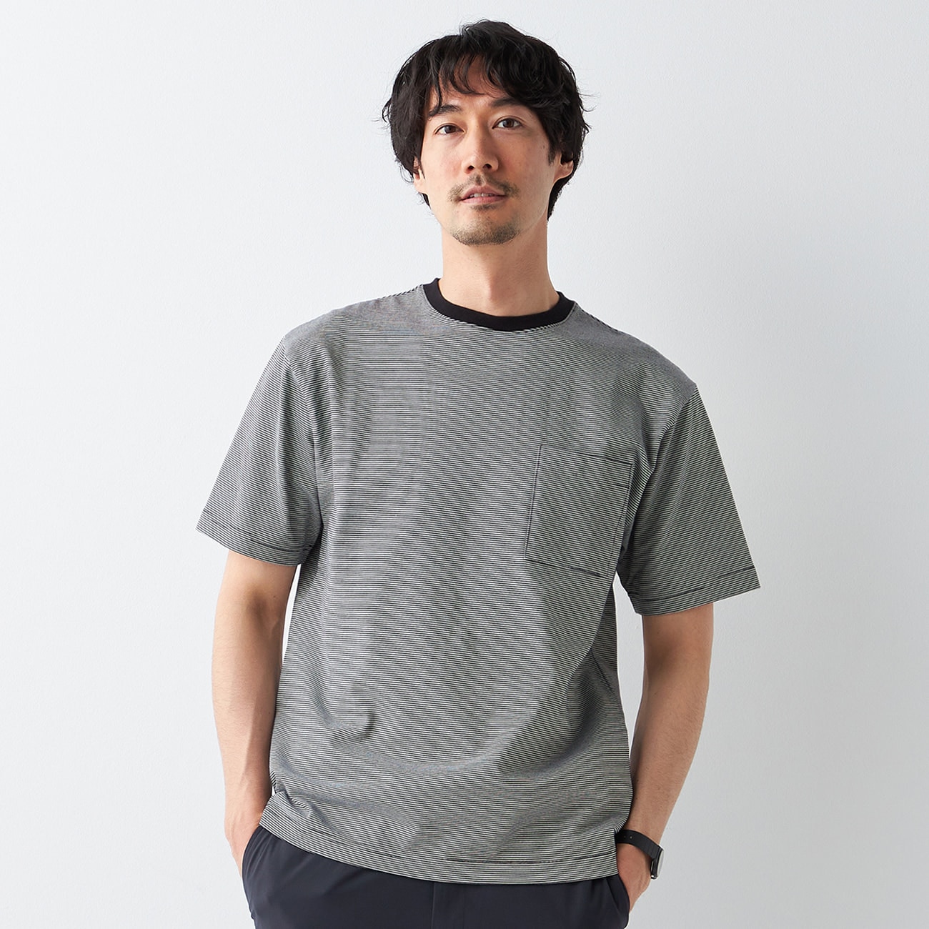 アウトレット]スマートワーク Tシャツ ミジンボーダー半袖 