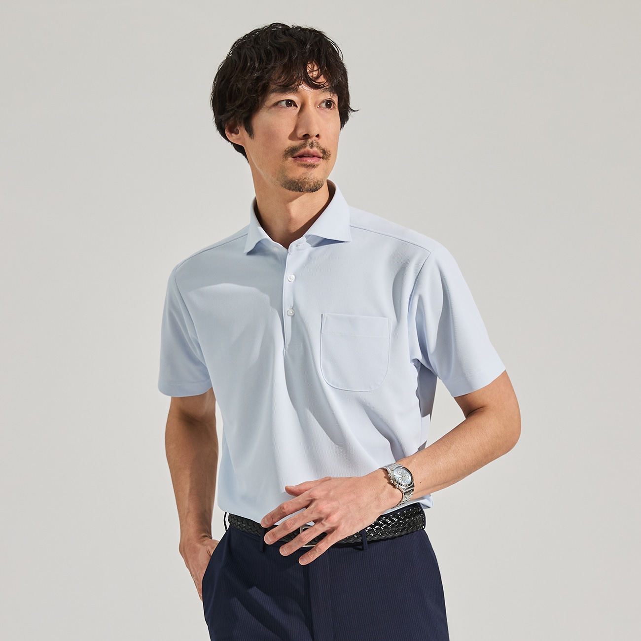＜Begin公式WEB 4月掲載アイテム＞《高通気・吸水速乾》ビズポロシャツDRYDRY 無地 ワイドカラー プルオーバー
