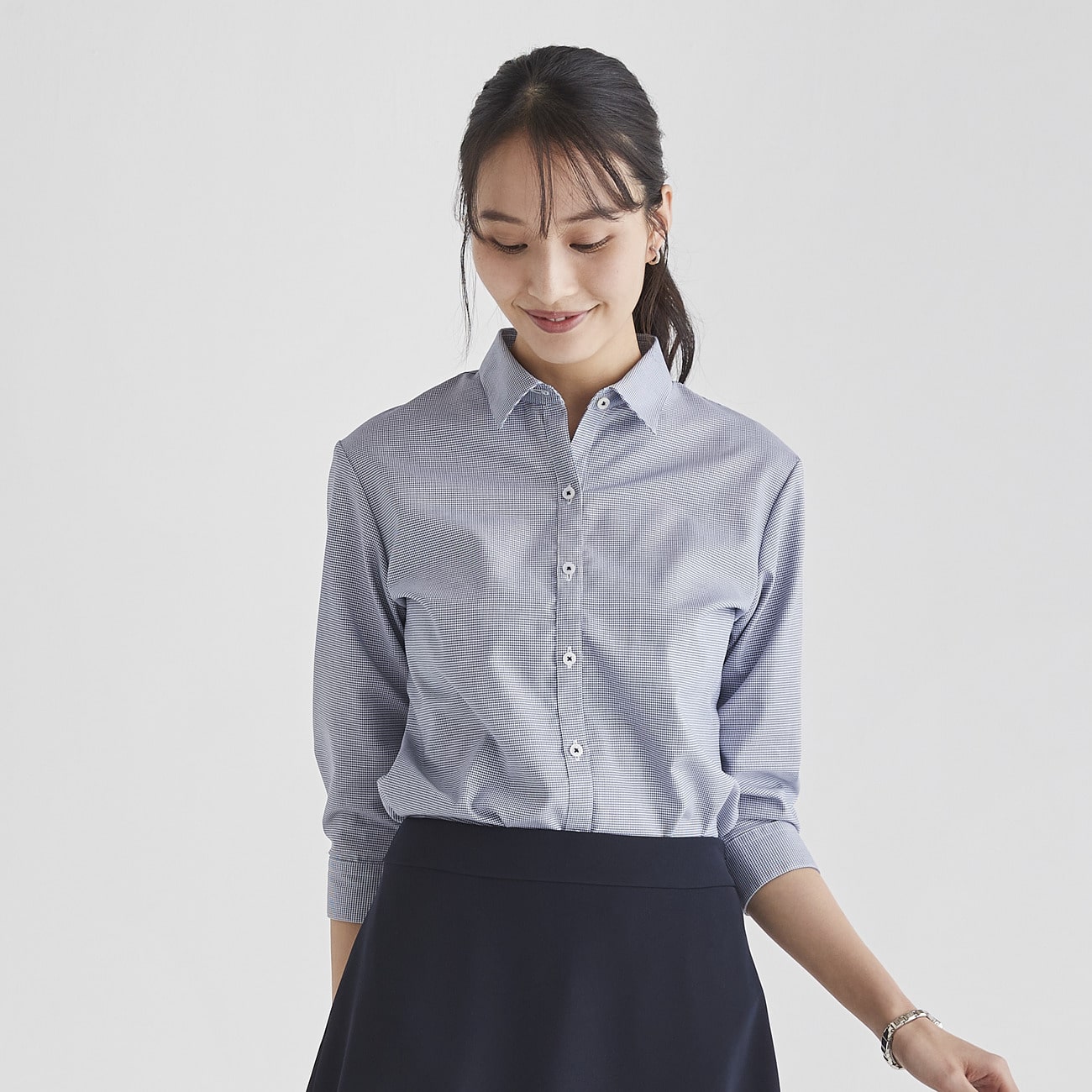 綿100ノンアイロン 紺 レギュラーカラーシャツ 7分袖|O74_NBRHSS-06 - ORIHICA 公式通販
