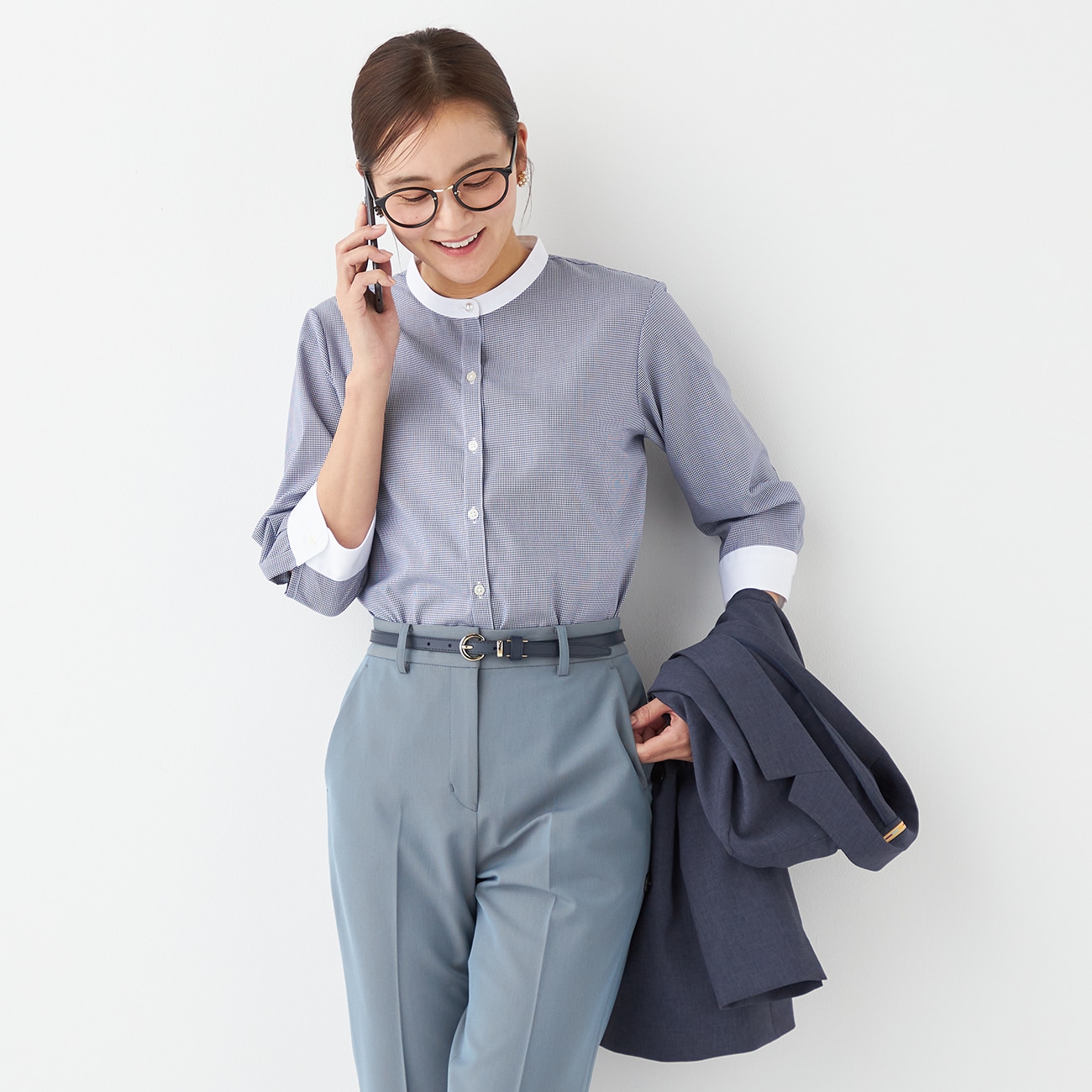 WEB限定】綿100ノンアイロンシャツ 七分袖 ギンガムチェック