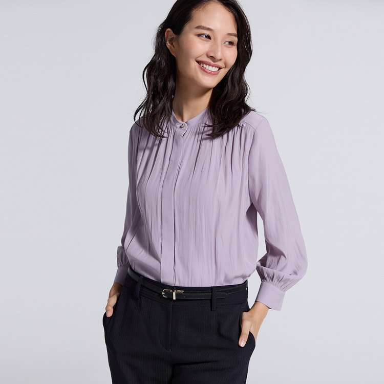ORIHICA Beautiful Blouse Split Fiber Stand-up collar Lavender