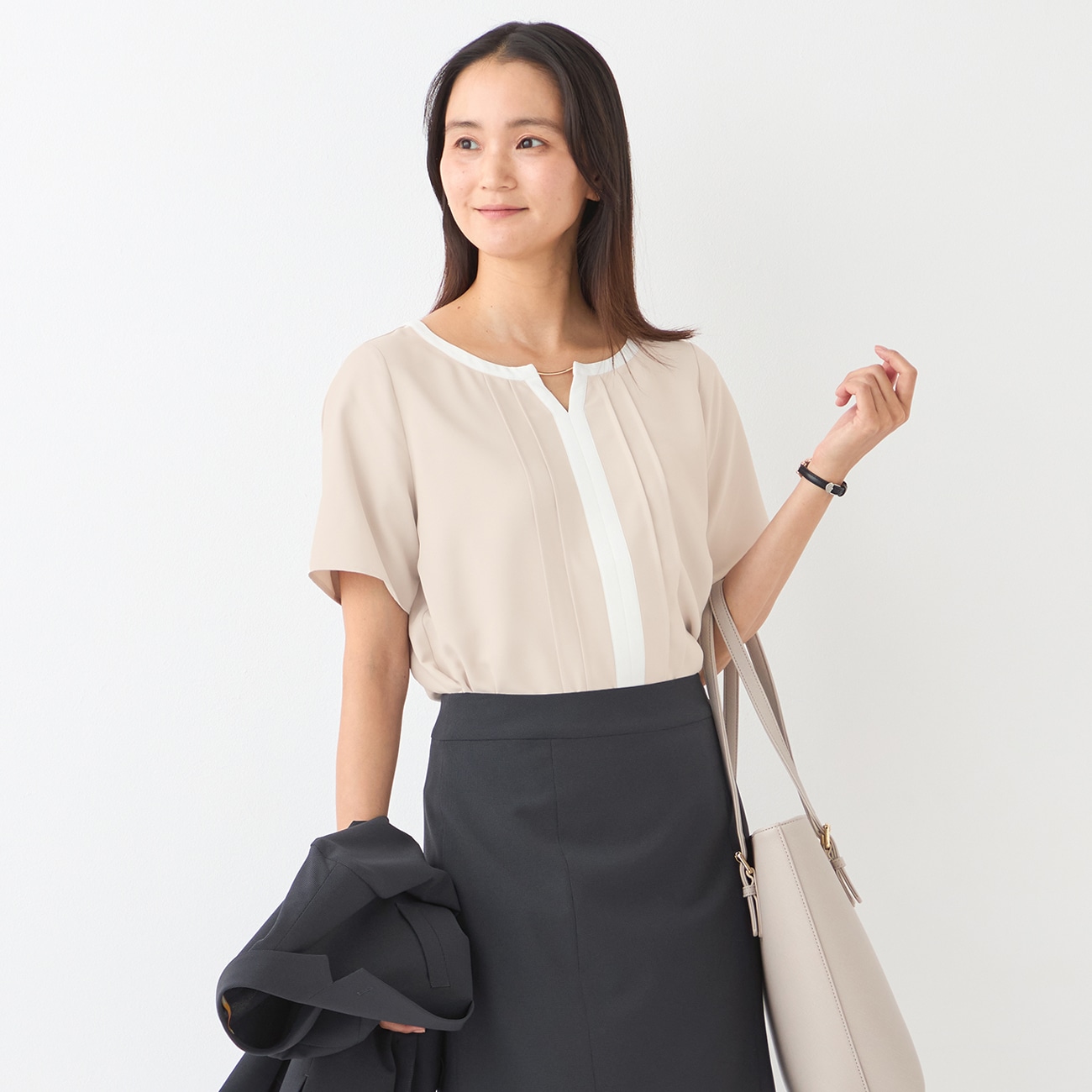 《防透け・UVカット》ORIHICA美ラクるブラウス VEIL 配色バー付き