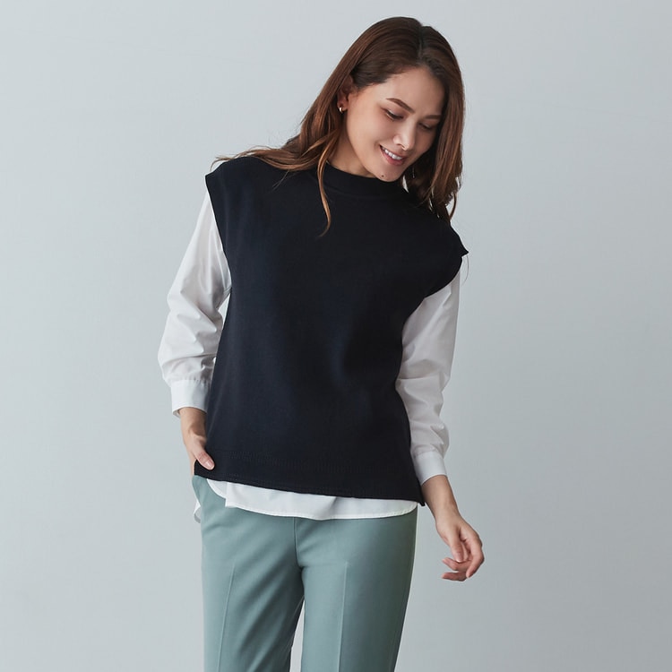 Washable knit knit vest Navy blue