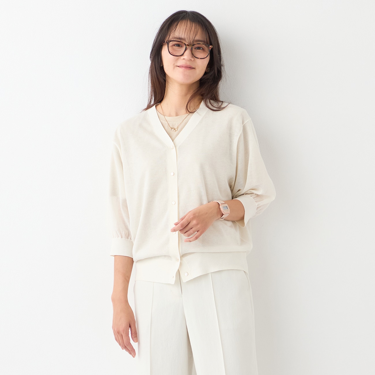 ORIHICA美ラクるニットCOMFY シアーラメVネックカーディガン