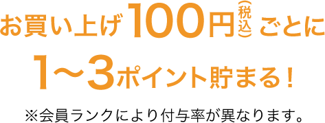 お買い上げ100円（税込）ごとに1~3ポイント貯まる！