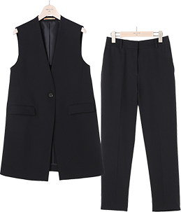 ロングジレ×クロップドパンツ